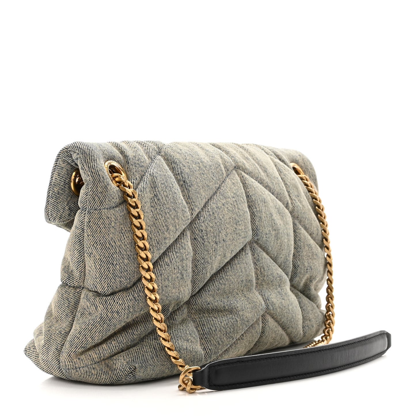 Denim Quilted Small Loulou Puffer Monogram Chain Satchel Azur