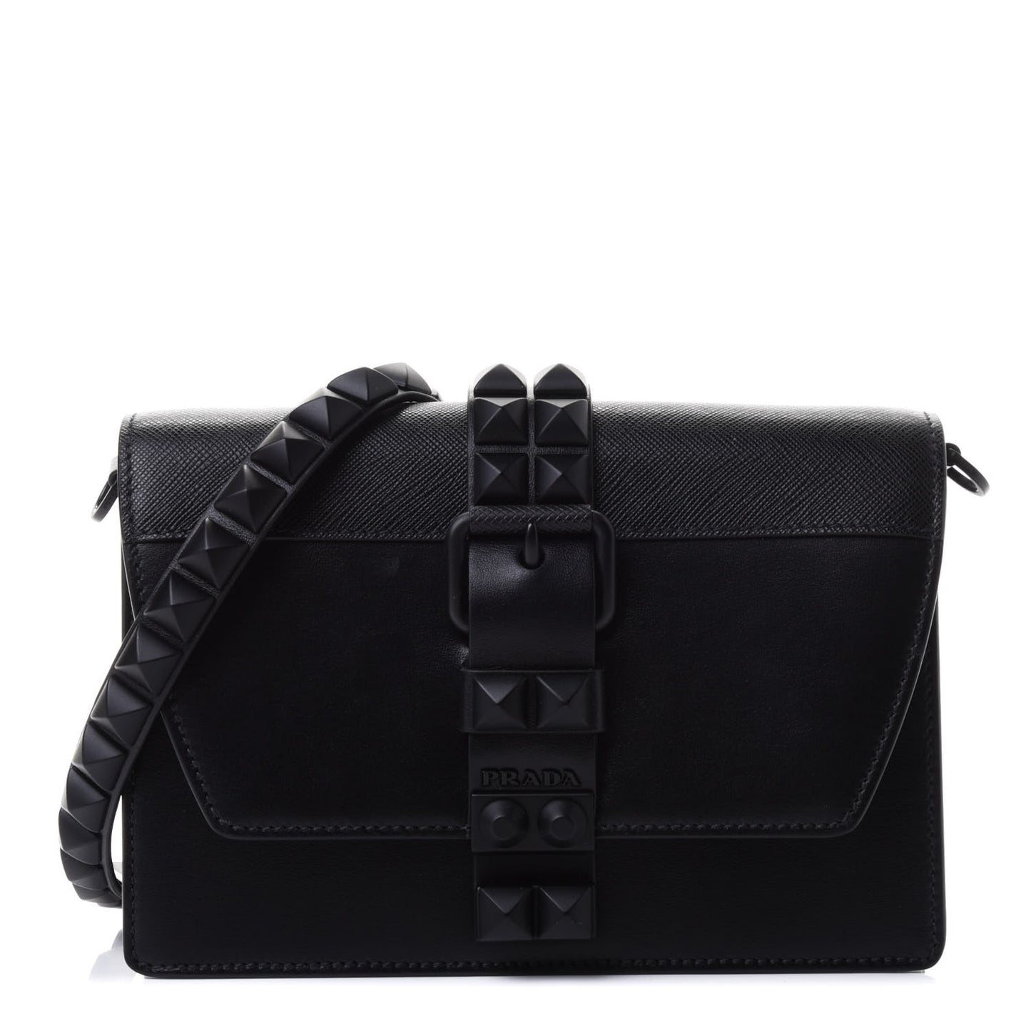Saffiano City Calfskin Studded Small Elektra Shoulder Bag Black