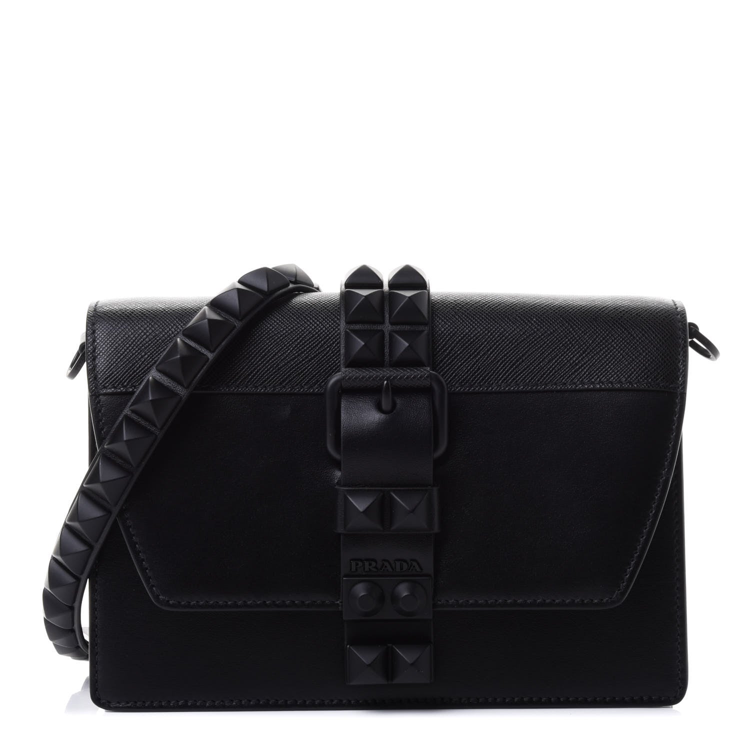Prada Saffiano City Calfskin Studded Small Elektra Shoulder Bag Black 1 of 4