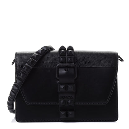 Prada Saffiano City Calfskin Studded Small Elektra Shoulder Bag Black 1 of 4