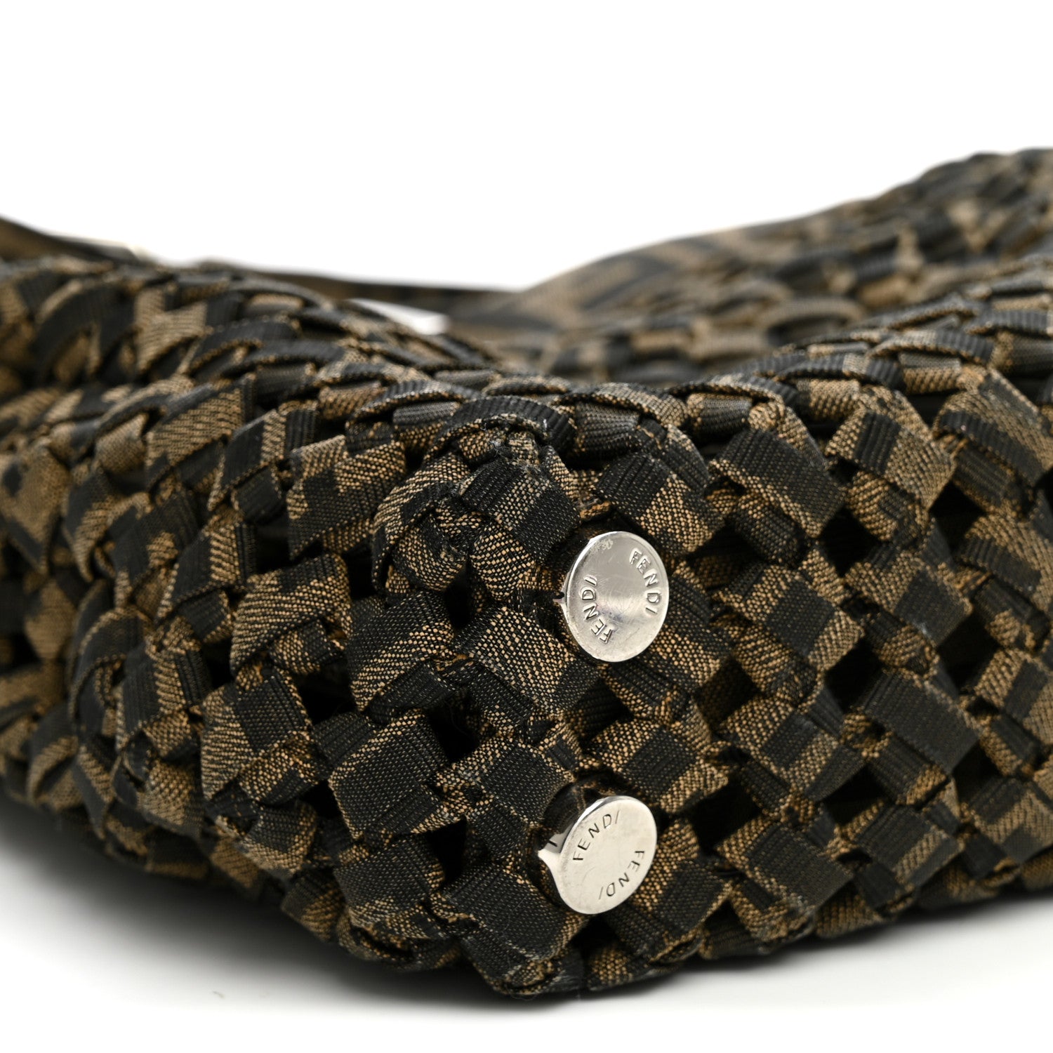 Fendi Fabric Jacquard FF 1974 Woven Knotted Mini Peekaboo I SEE U Satchel Tobacco Moro 9 of 11