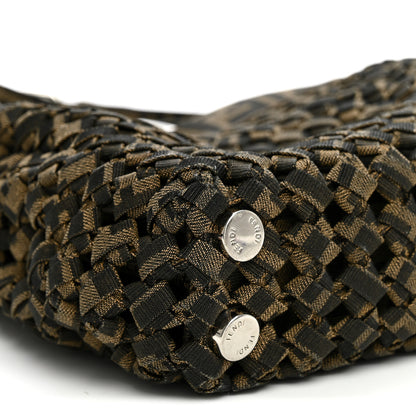 Fendi Fabric Jacquard FF 1974 Woven Knotted Mini Peekaboo I SEE U Satchel Tobacco Moro 9 of 11