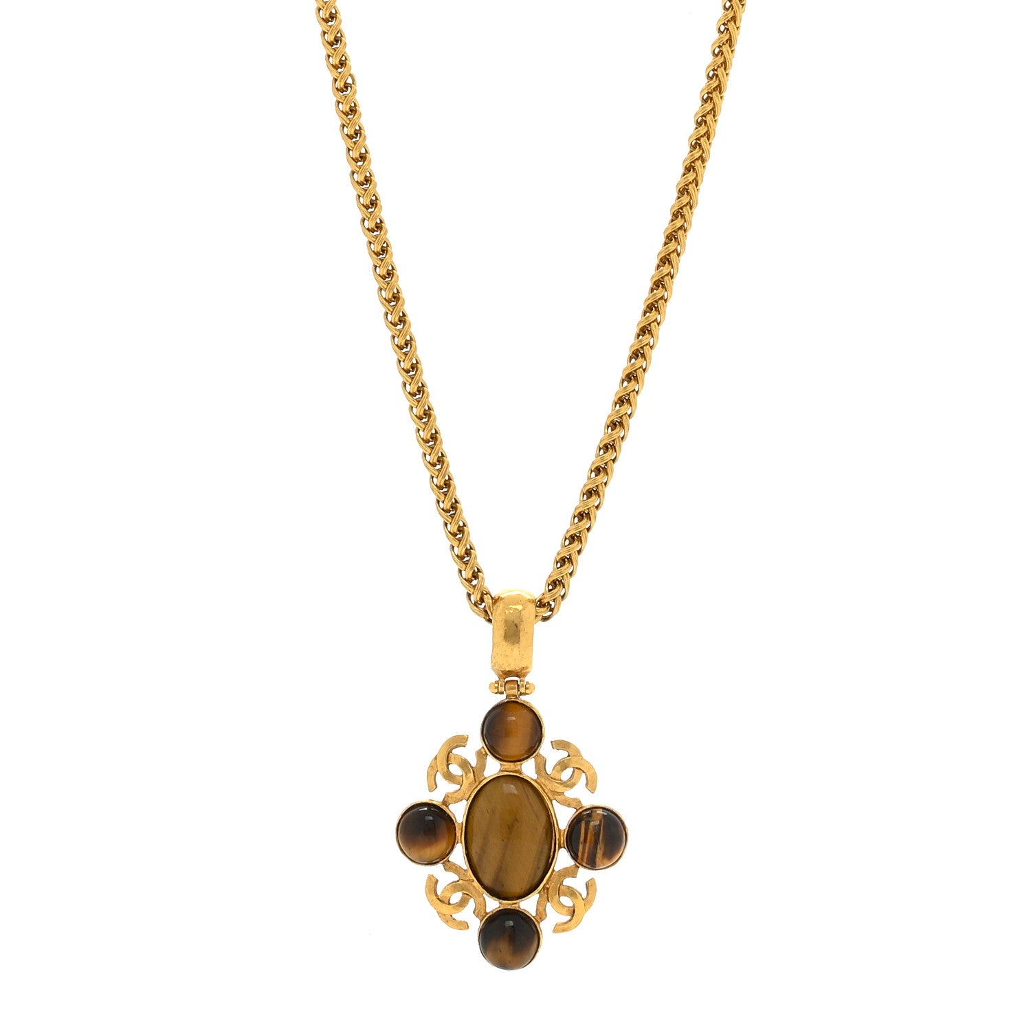 Chanel Gripoix Poured Glass CC Pendant Necklace Gold Brown 1 of 4