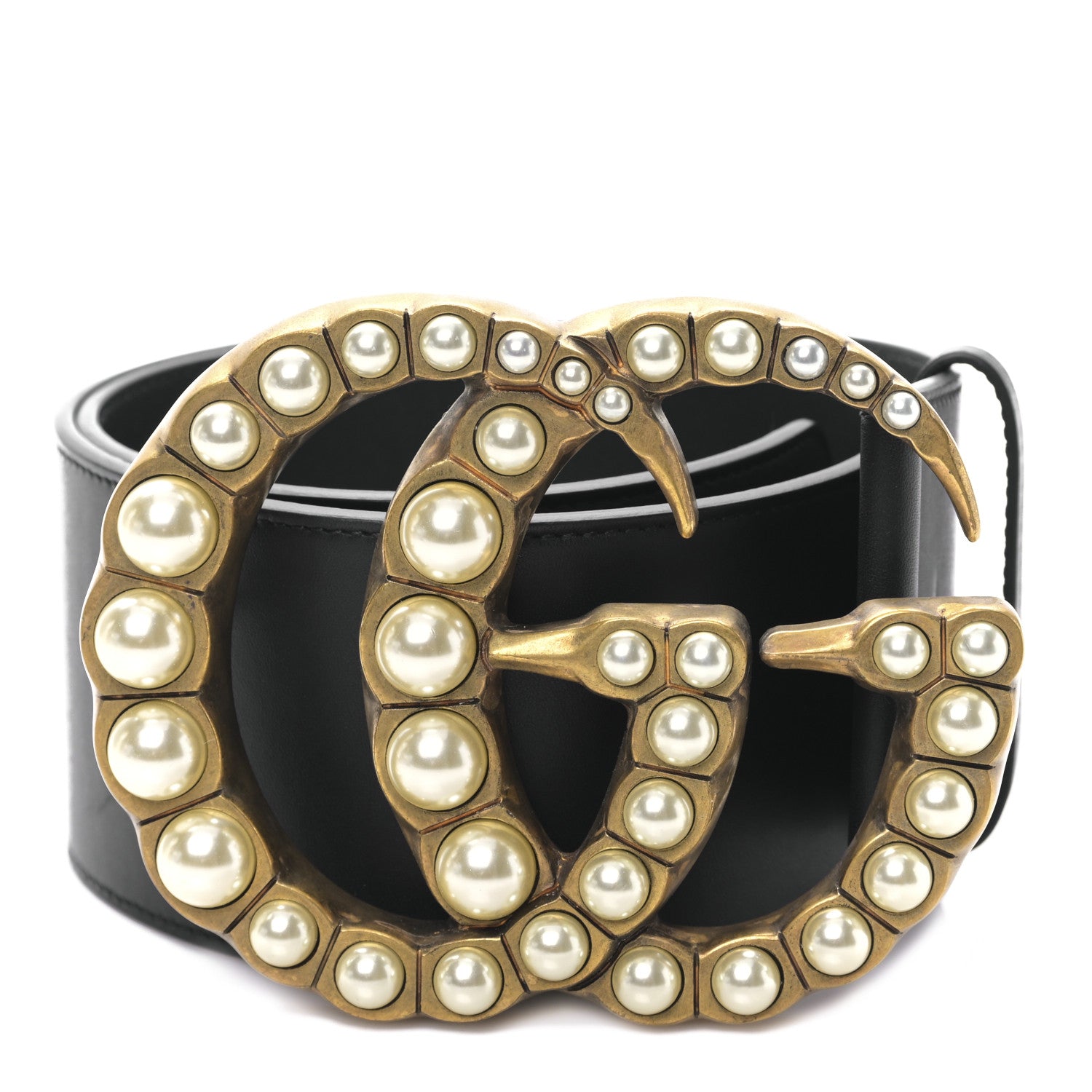 Gucci Moon Calfskin Pearl Double G 70mm Belt 75 30 Black Cream 1 of 4