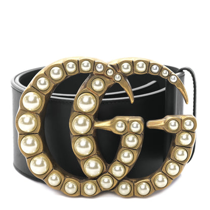 Gucci Moon Calfskin Pearl Double G 70mm Belt 75 30 Black Cream 1 of 4