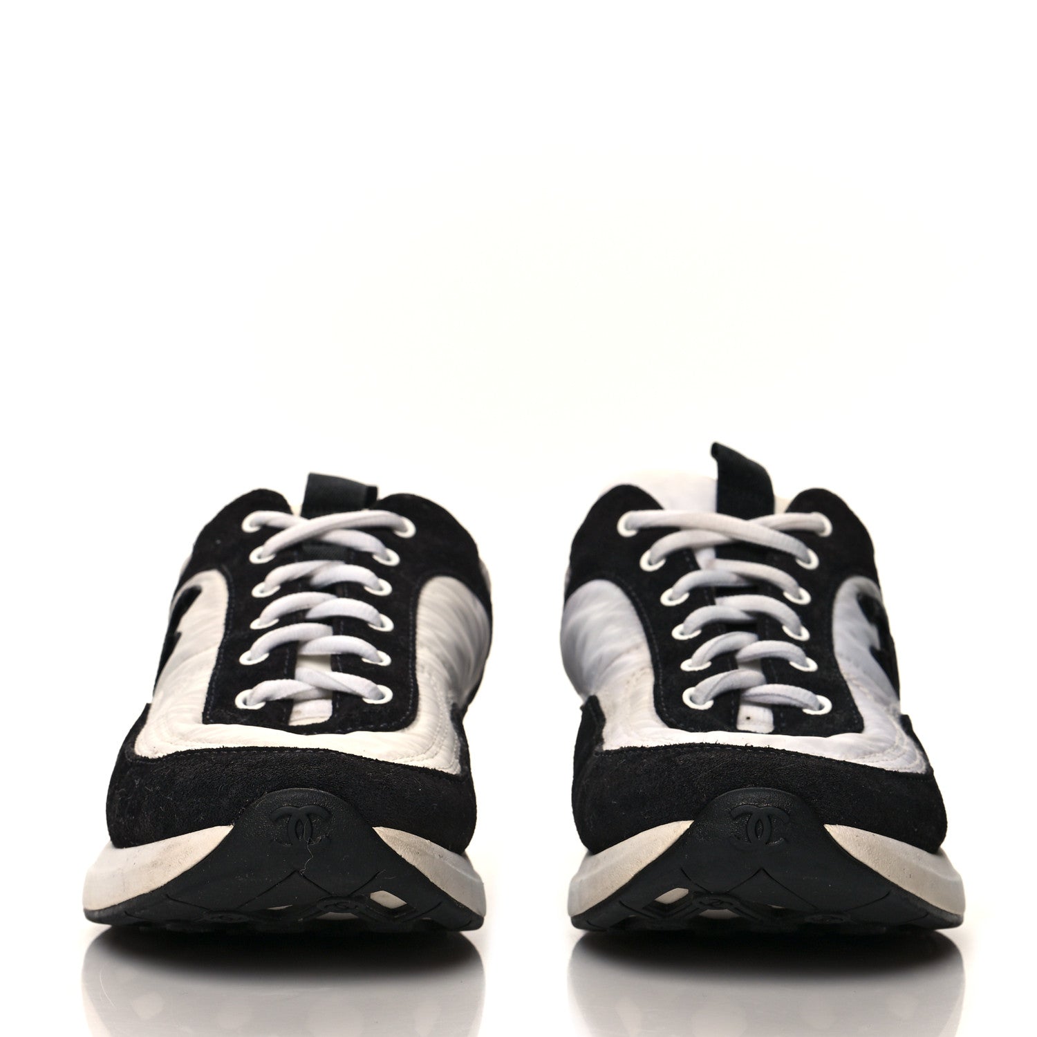 Chanel Nylon Suede Calfskin CC Sneakers 36 White Dark Grey 2 of 11