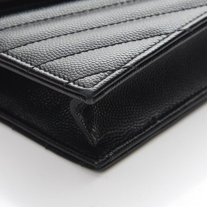 Saint Laurent Grain De Poudre Matelasse Chevron Monogram Envelope Chain Wallet Black 10 of 10