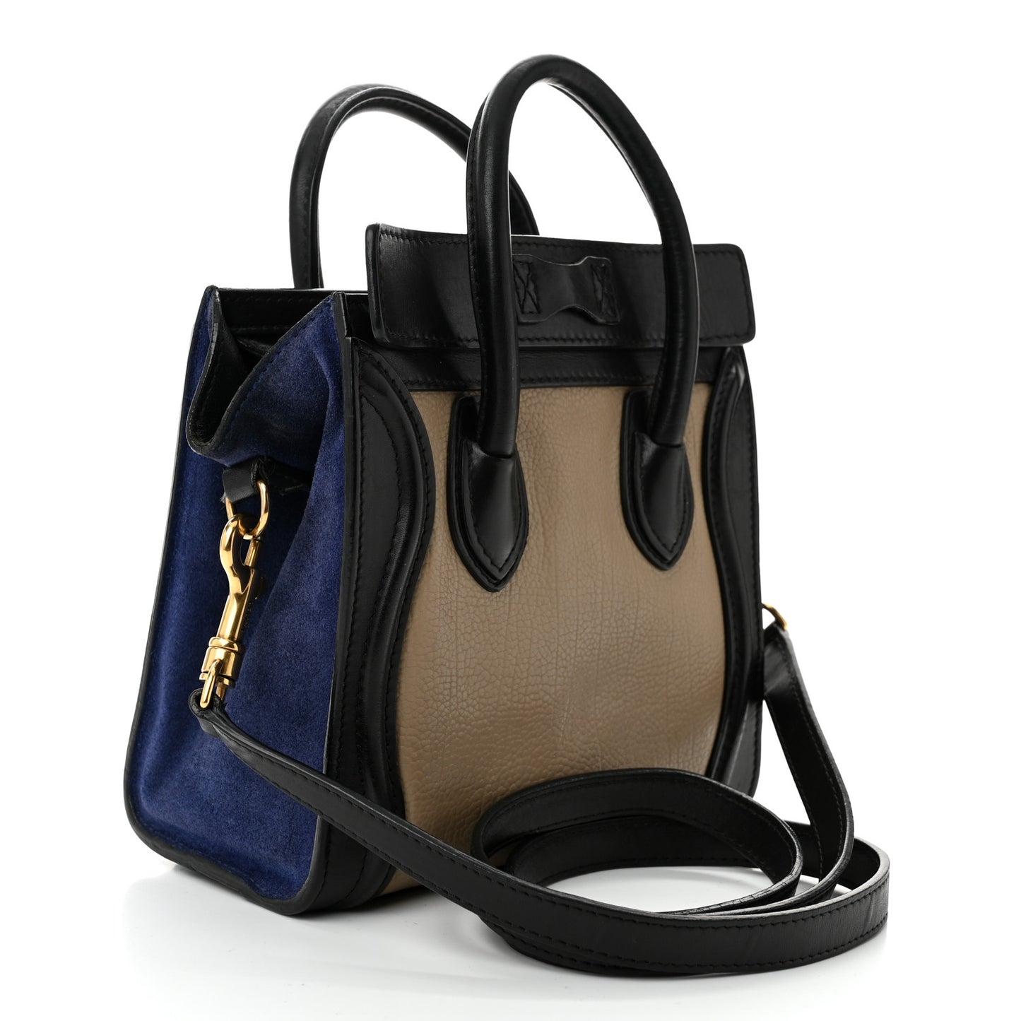 Elephant Calfskin Suede Tri-color Nano Luggage Sand