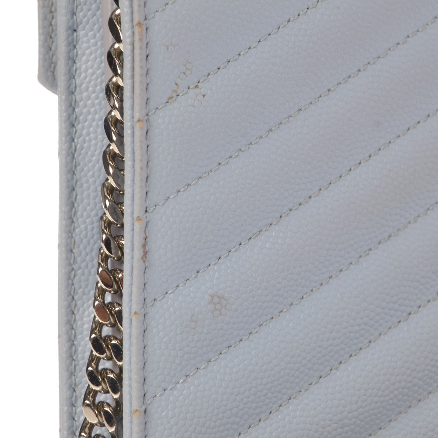 Saint Laurent Grain De Poudre Matelasse Monogram Chain Wallet Sky Blue 14 of 16