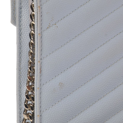 Saint Laurent Grain De Poudre Matelasse Monogram Chain Wallet Sky Blue 14 of 16