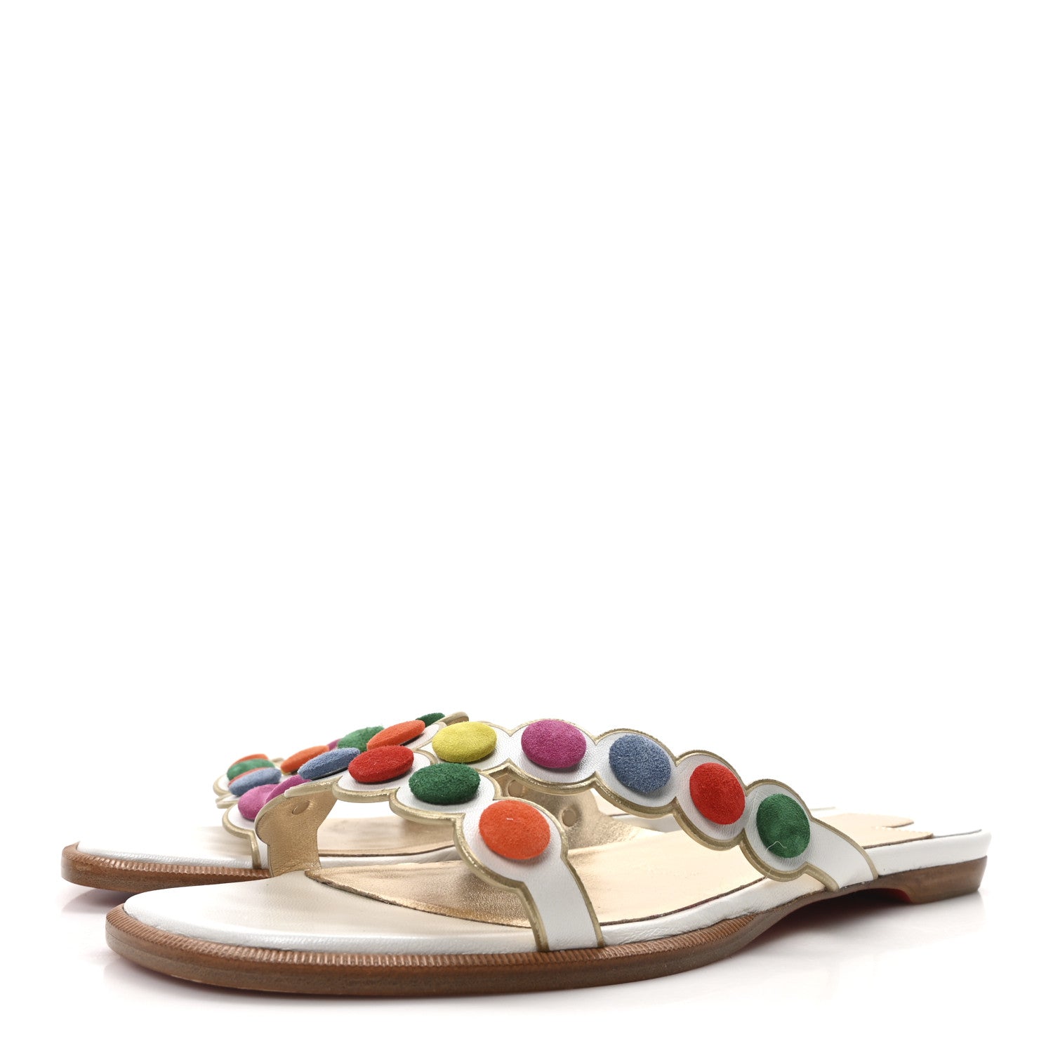 Christian Louboutin Kid Suede Smarta Flat Sandals 36.5 White Multicolor 4 of 8