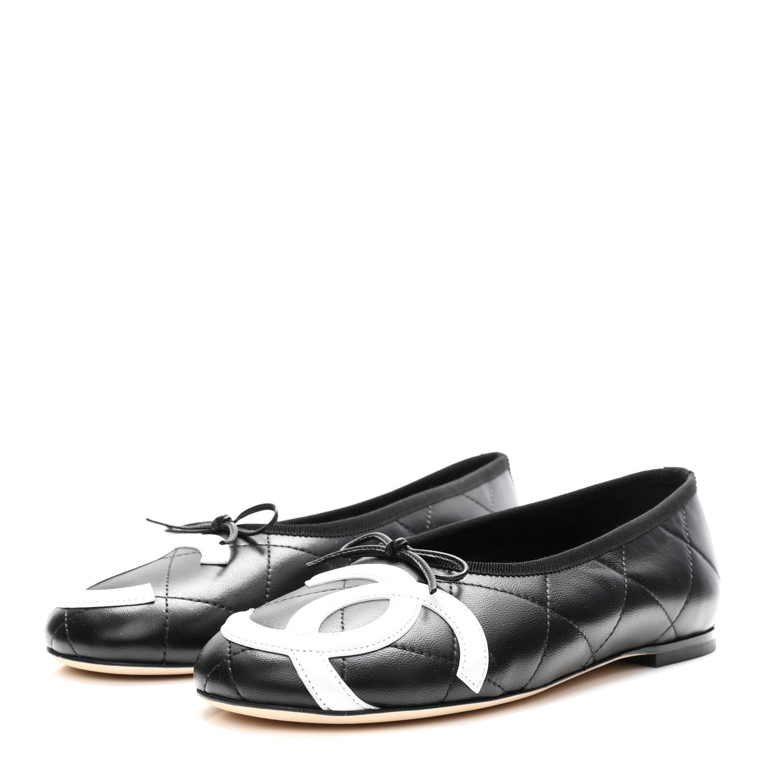Chanel Lambskin Quilted CC Cambon Ballet Flats 38.5 Black White 4 of 10