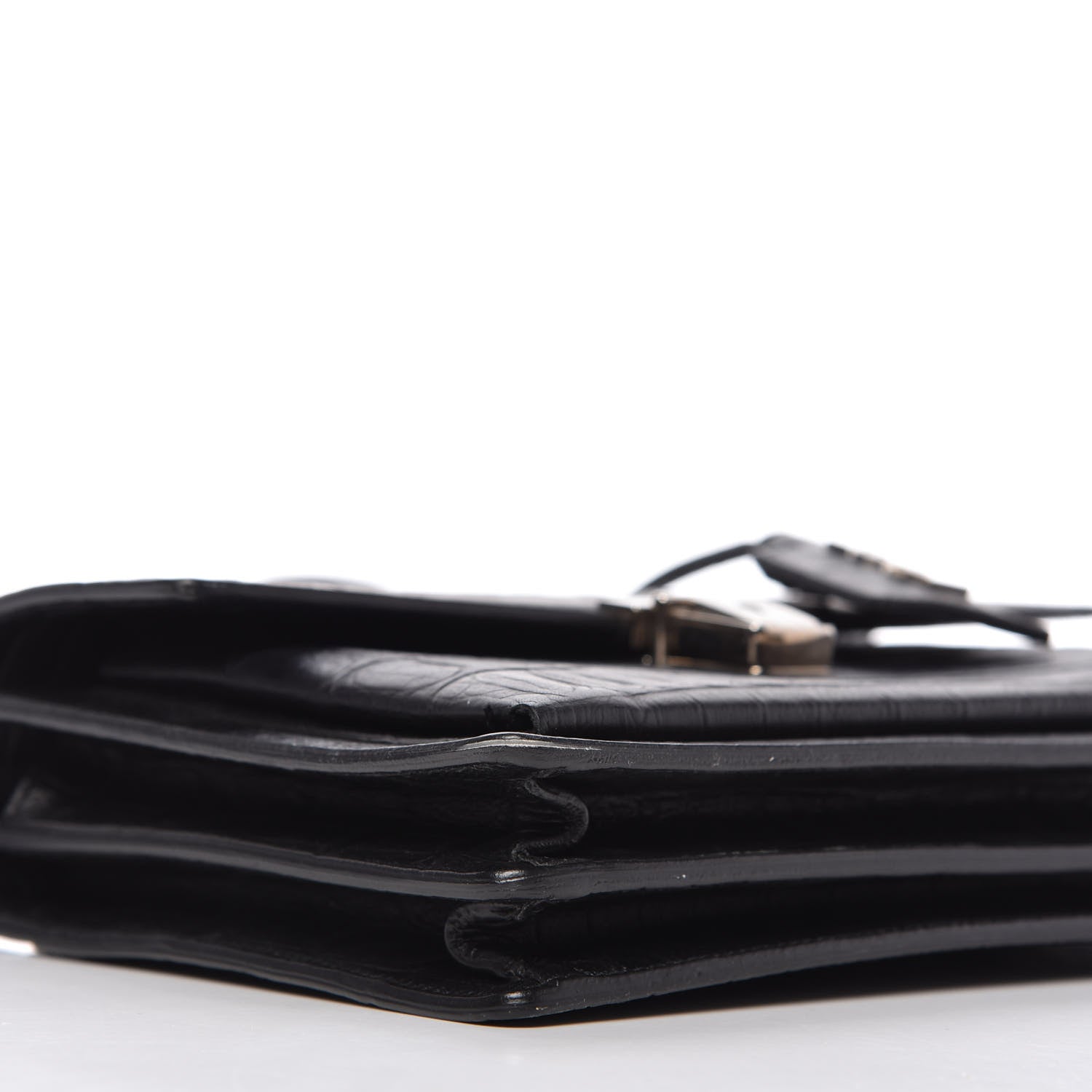Saint Laurent Calfskin Crocodile Embossed Medium High School Satchel Black 6 of 9