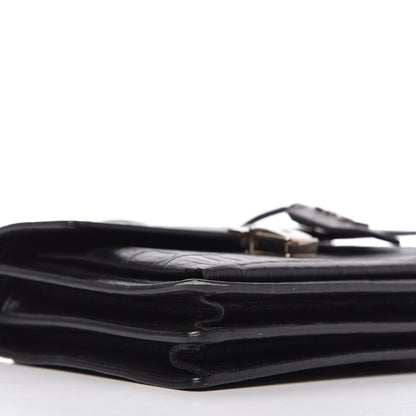 Saint Laurent Calfskin Crocodile Embossed Medium High School Satchel Black 6 of 9