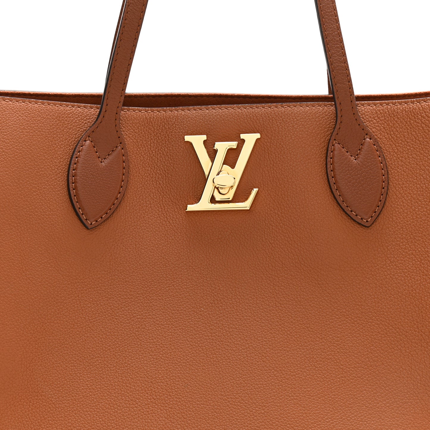 Grained Calfskin Lockme Shopper Chataigne