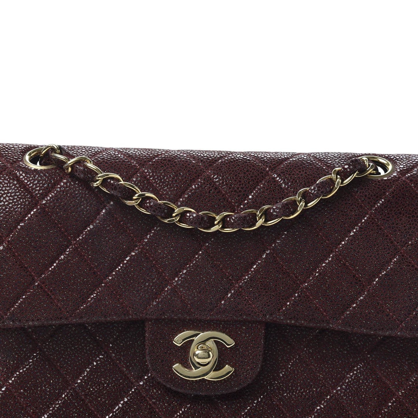 Iridescent Caviar Quilted Medium Double Flap Burgundy