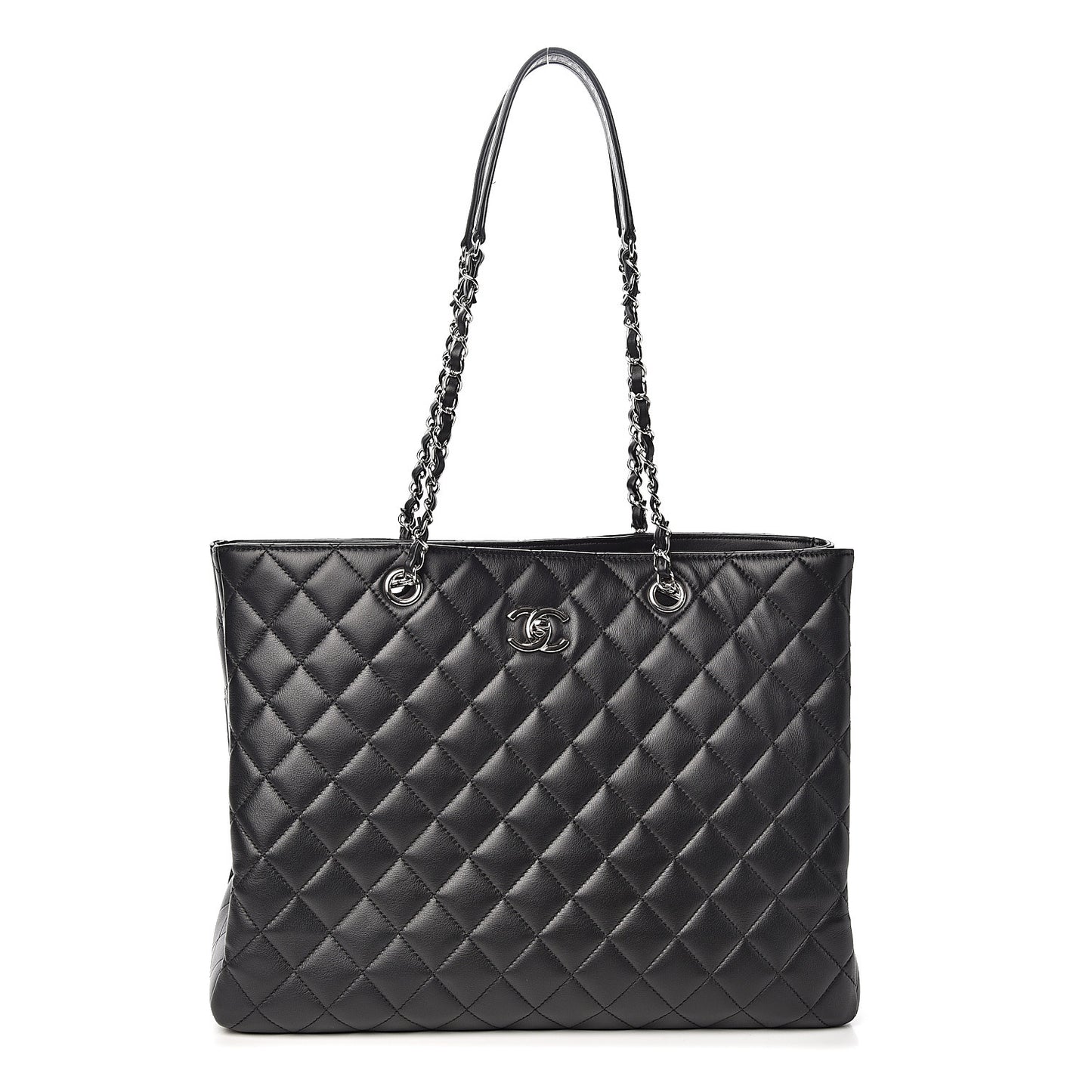 Calfskin Quilted Large Classic Shopping Tote Black