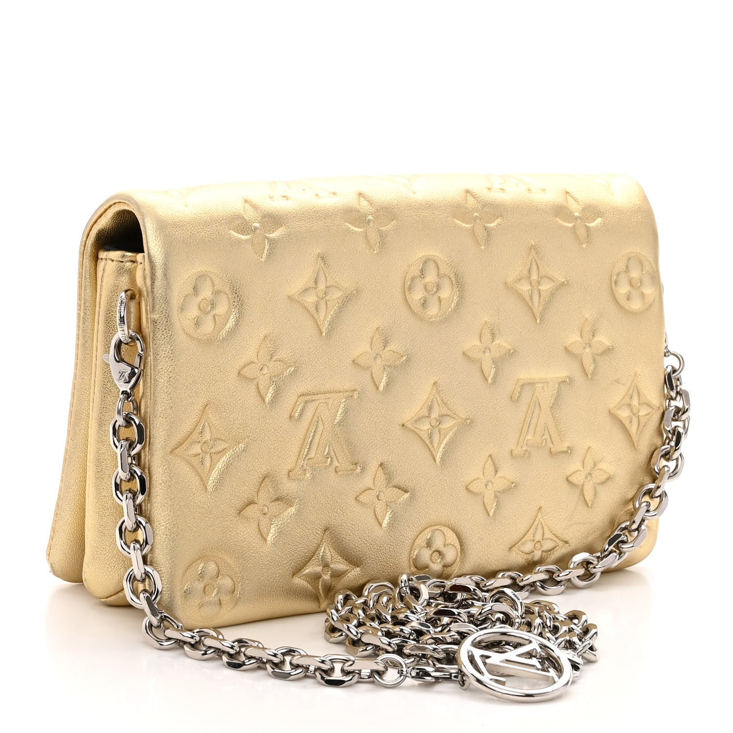 Metallic Lambskin Embossed Monogram Pochette Coussin Gold