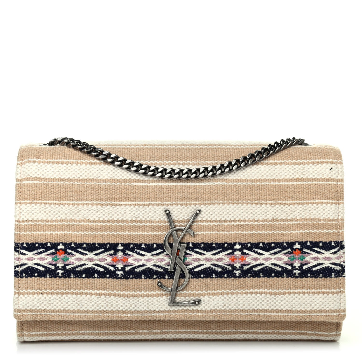 Saint Laurent Berber Canvas Striped Medium Classic Monogram Kate Satchel 1 of 4