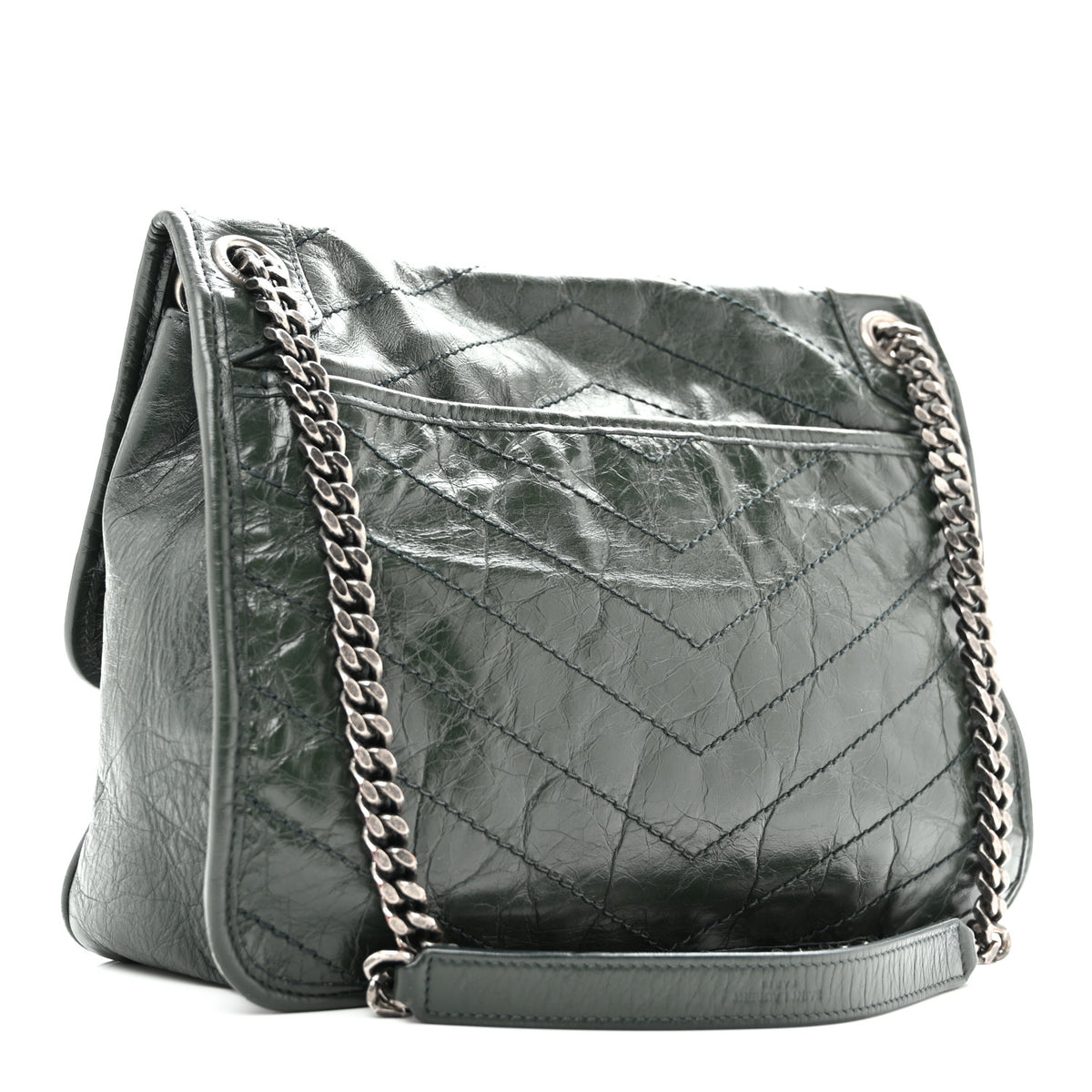 Saint Laurent Crinkled Lambskin Matelasse Monogram Medium Niki Chain Satchel Military Olive 3 of 15