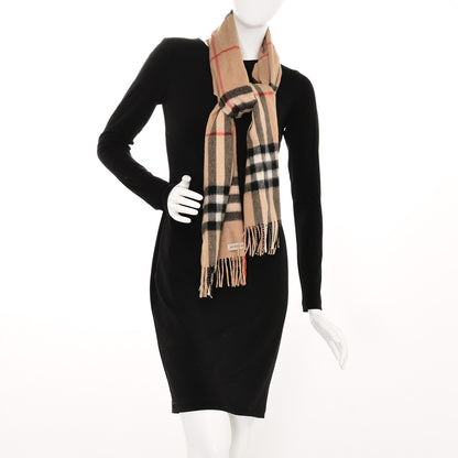 Burberry Cashmere Classic Check Fringe Scarf Camel 2 of 6