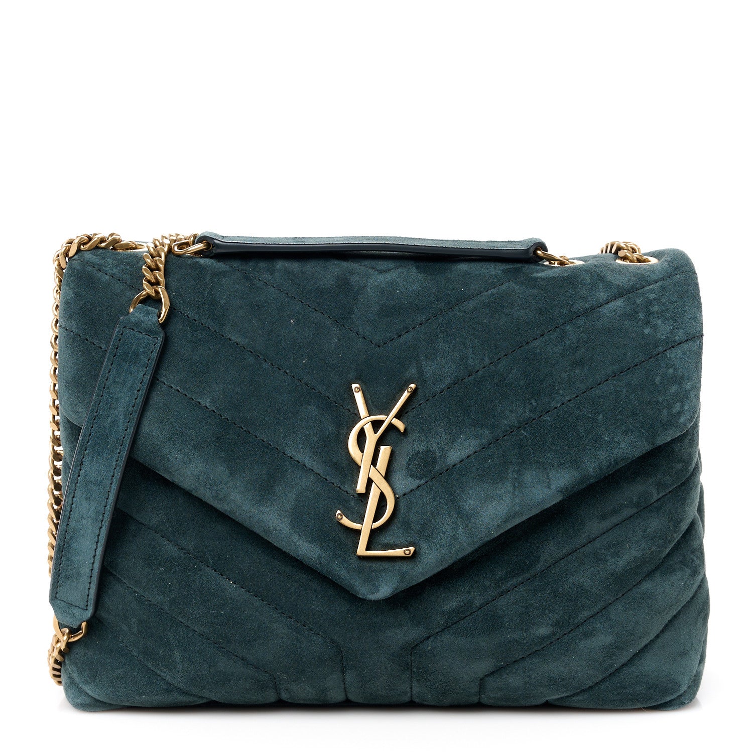 Saint Laurent Suede Calfskin Y Quilted Monogram Small Loulou Chain Satchel Storm 1 of 11
