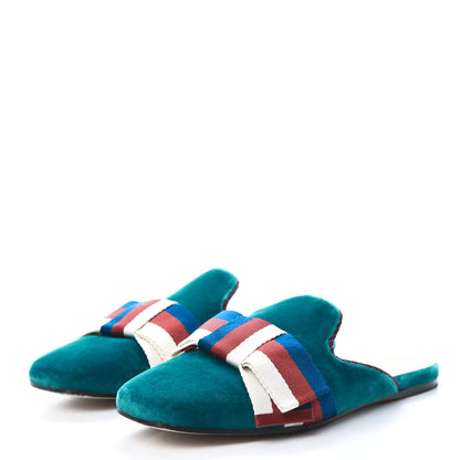 Gucci Softy Velvet Sylvie Bow Slippers 38 Pavone 3 of 11