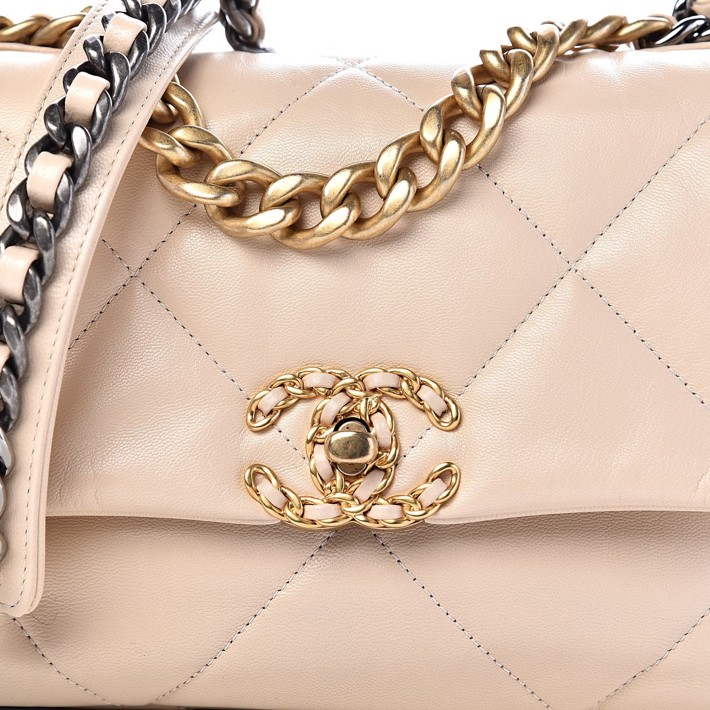 Goatskin Quilted Medium 19 Flap Beige