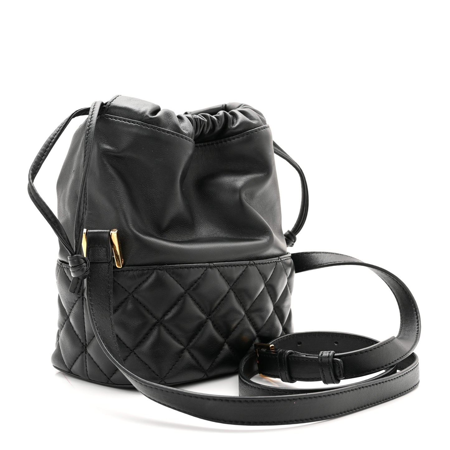 Nappa Quilted Medusa Bucket Bag Black