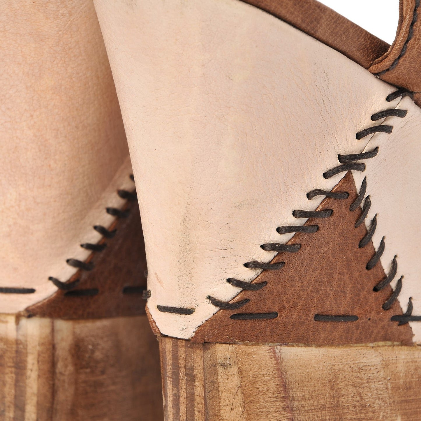 Calfskin Patchwork Wedge Sandals 34.5 Brown