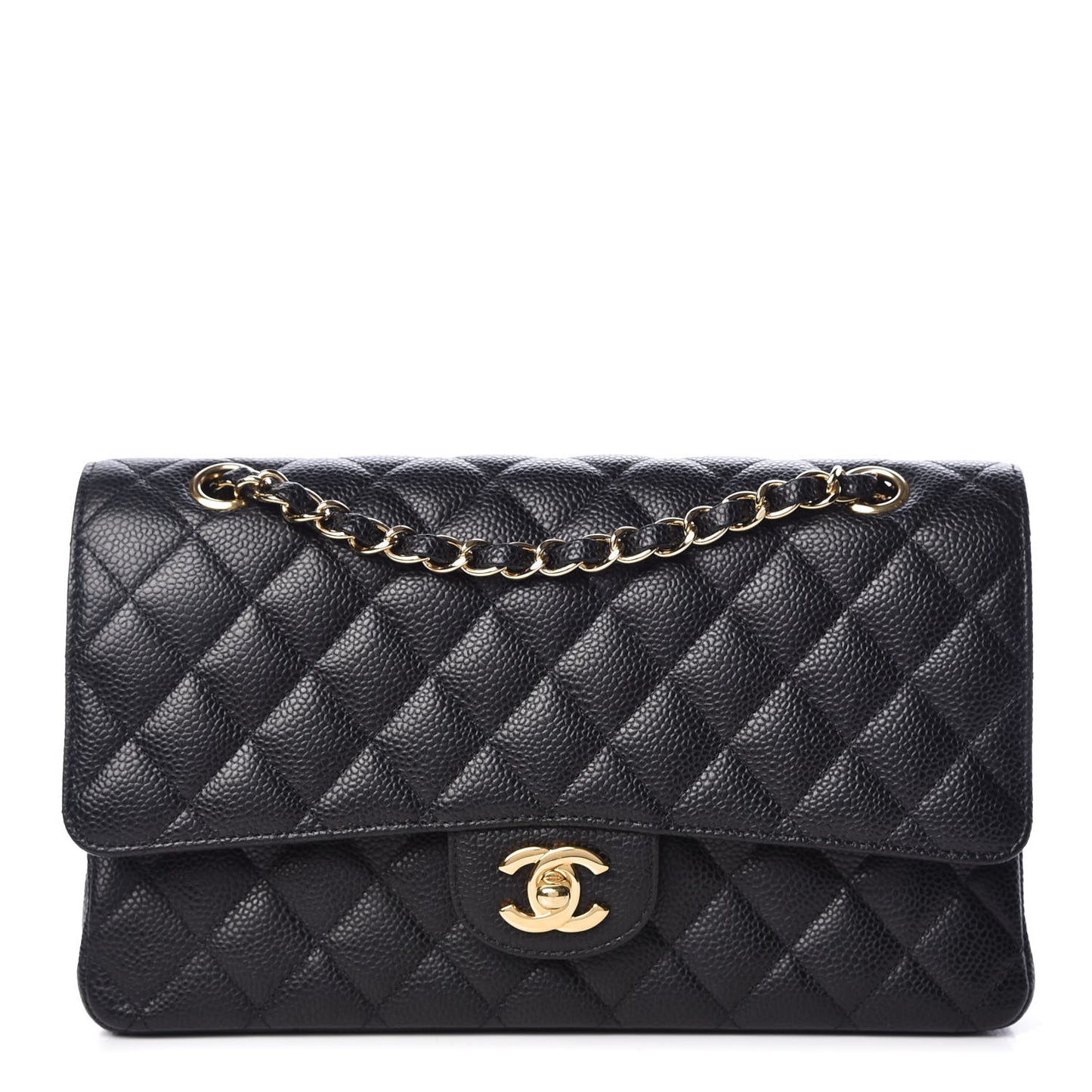 Caviar Quilted Medium Double Flap Black