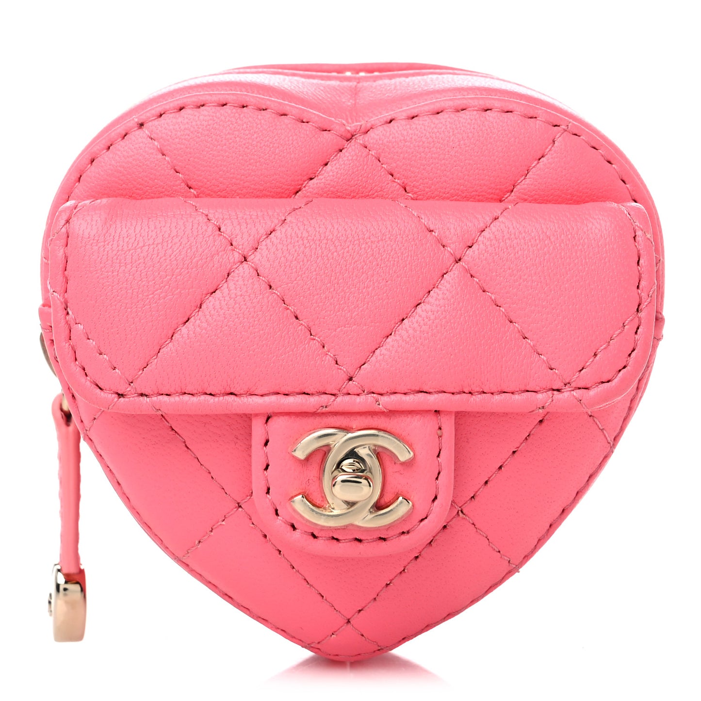 Lambskin Quilted CC In Love Heart Zipped Arm Coin Purse Pink