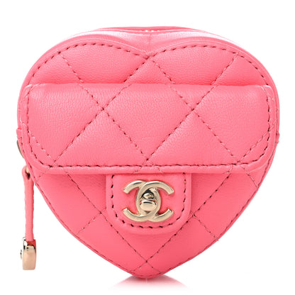 Chanel Lambskin Quilted CC In Love Heart Zipped Arm Coin Purse Pink 1 of 10