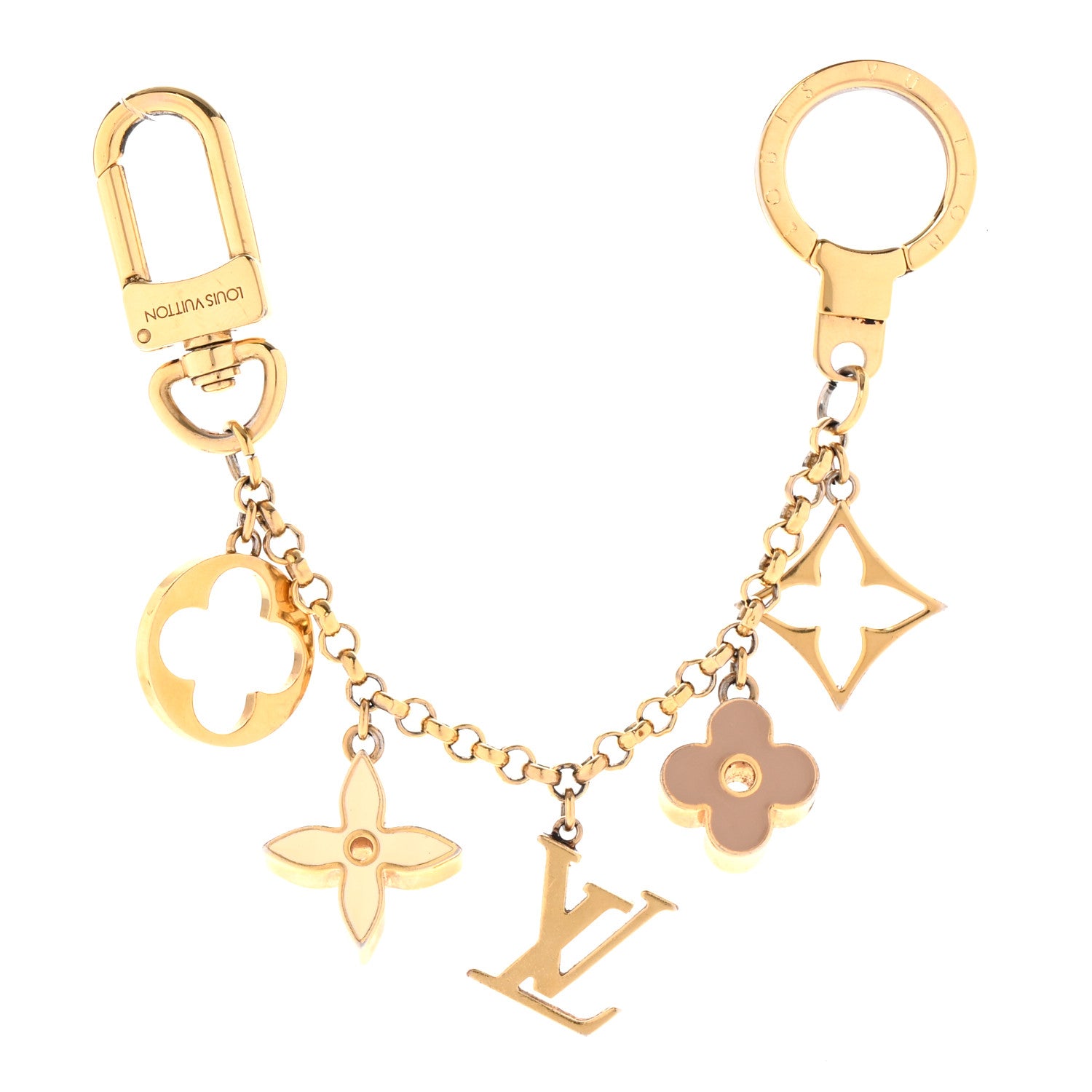 Louis Vuitton Brass Enamel Fleur De Monogram Bag Charm Chain Gold 1 of 5