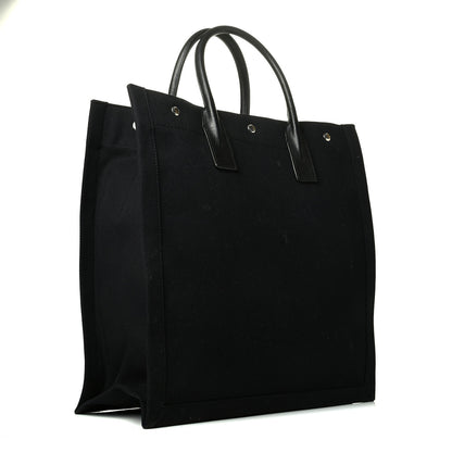 Saint Laurent Linen Calfskin Rive Gauche North South Tote Black 2 of 6