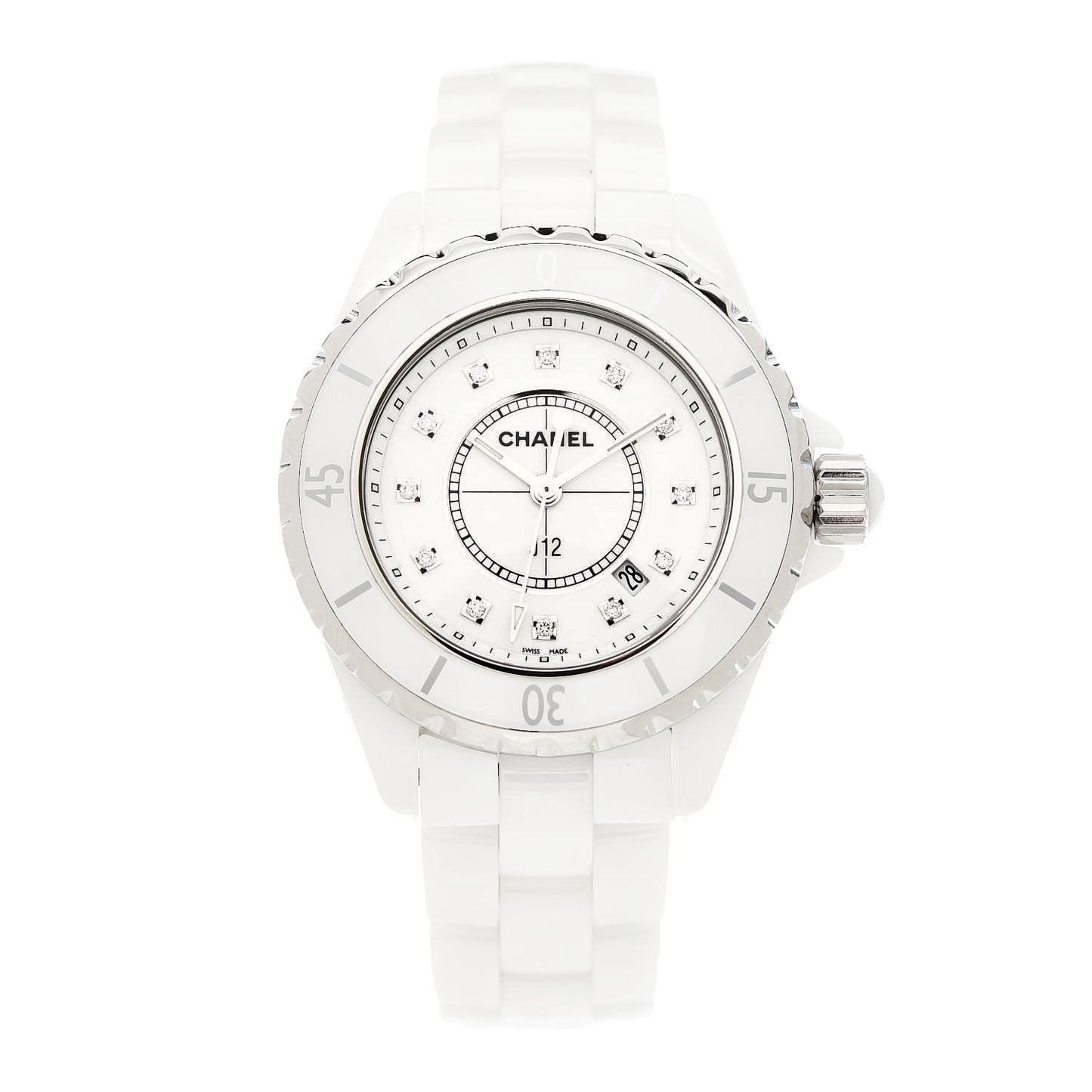 Stainless Steel Ceramic Diamond 33mm J12 Quartz Watch White