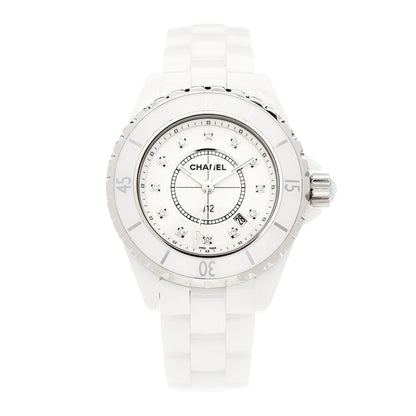 Chanel Stainless Steel Ceramic Diamond 33mm J12 Quartz Watch White 1 of 5