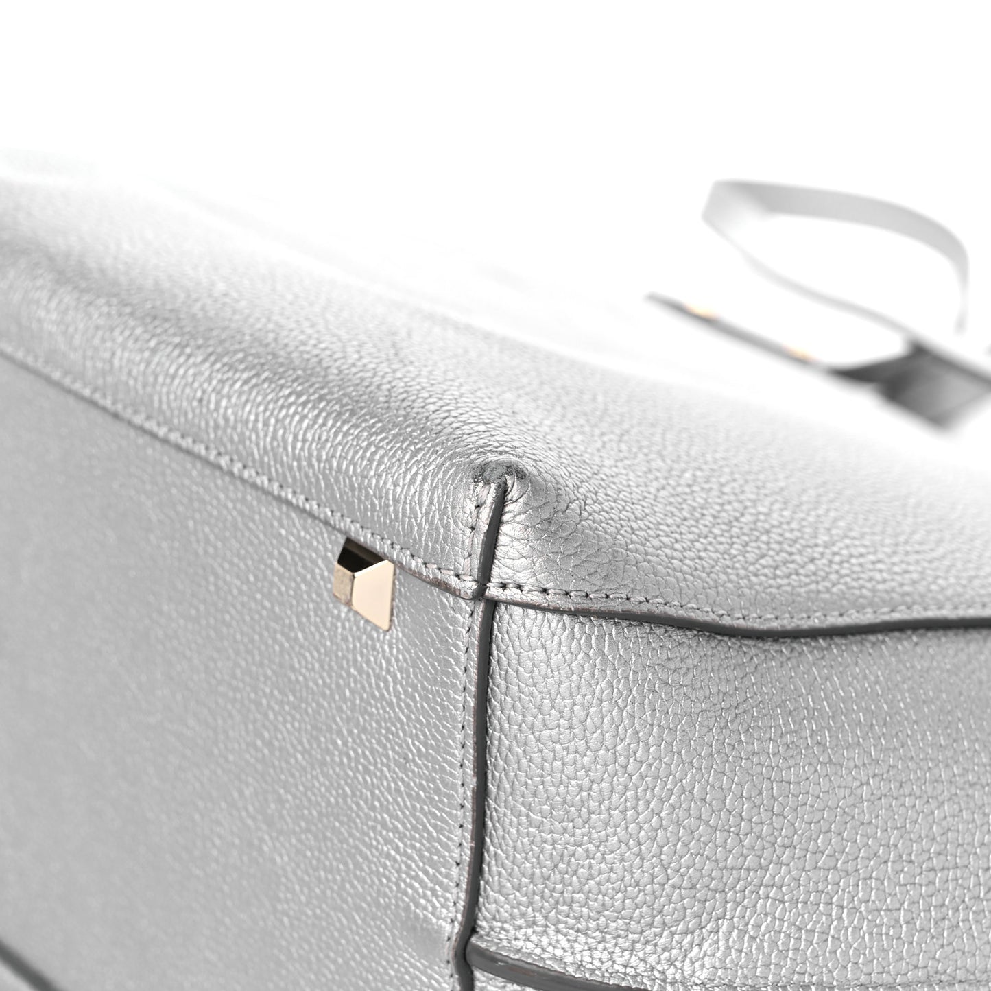 Metallic Grained Calfskin Medium Top Zip Tote Spike Silver