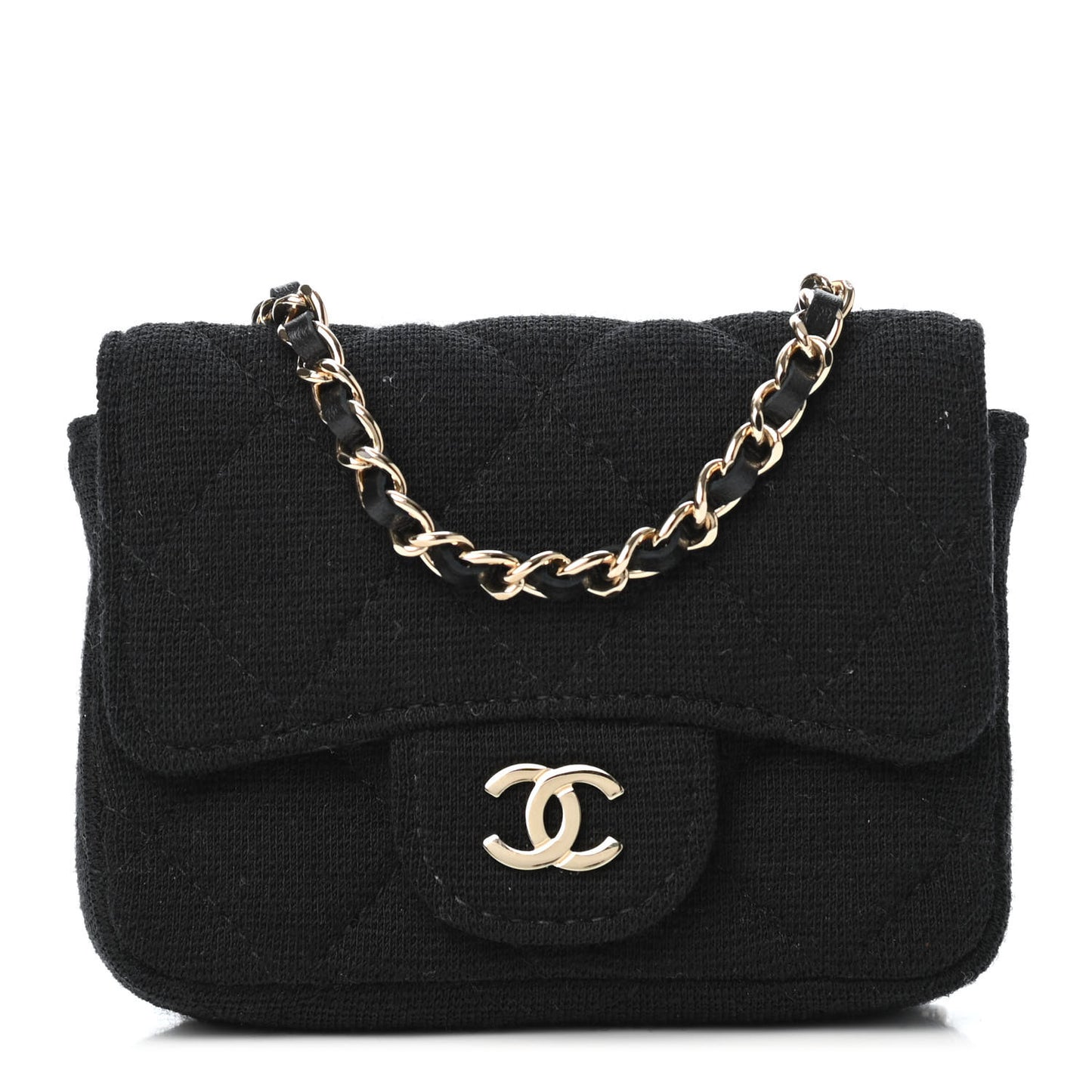 Jersey Quilted Flap Chain Waist Bag Black