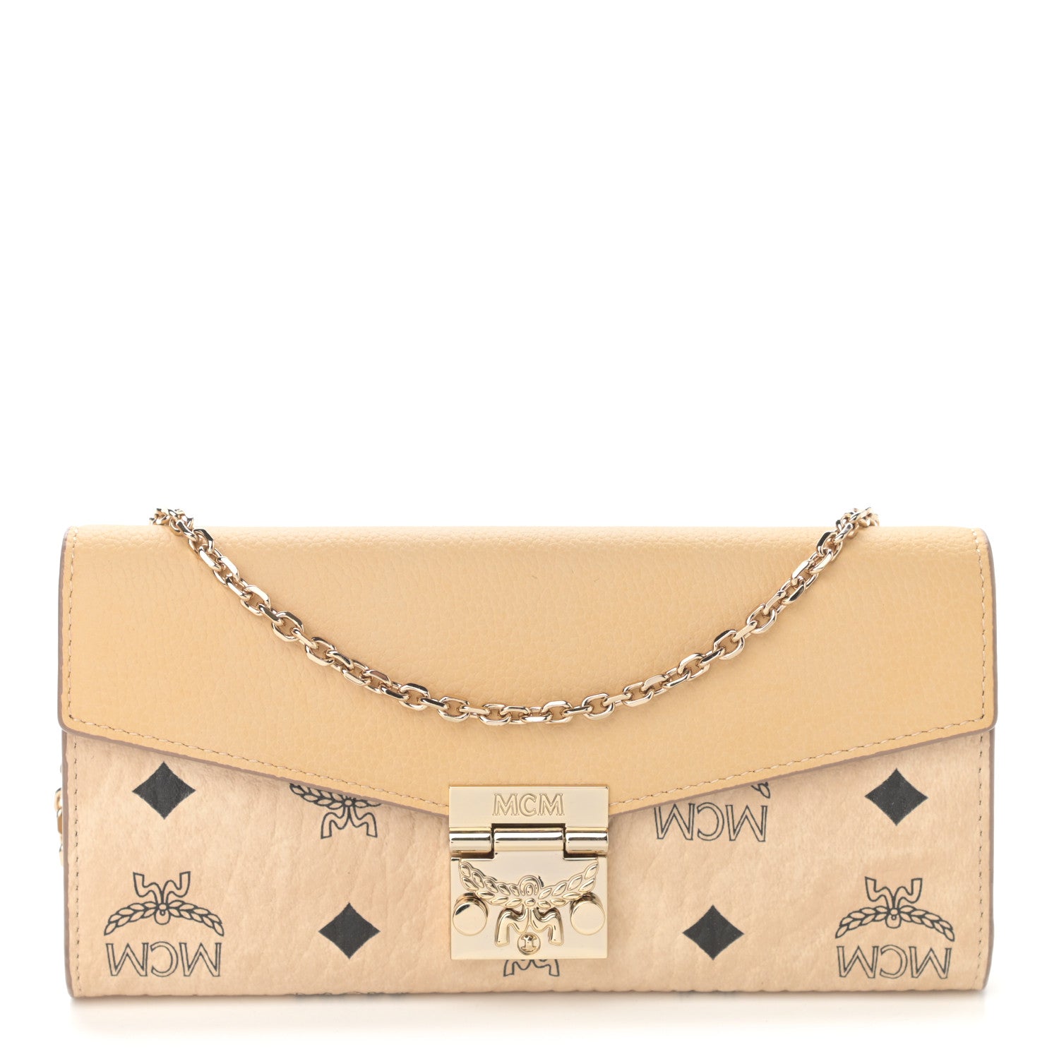 MCM Visetos Calfskin Large Patricia Wallet On Chain Beige 1 of 10