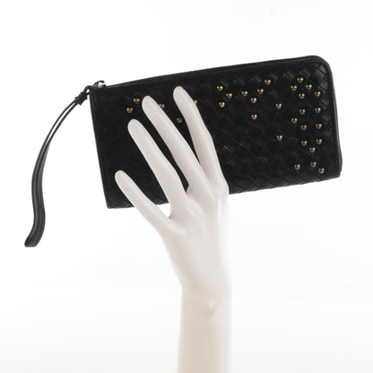 Bottega Veneta Waxed Calfskin Intrecciato Studded Wristlet Wallet Nero Black 2 of 8