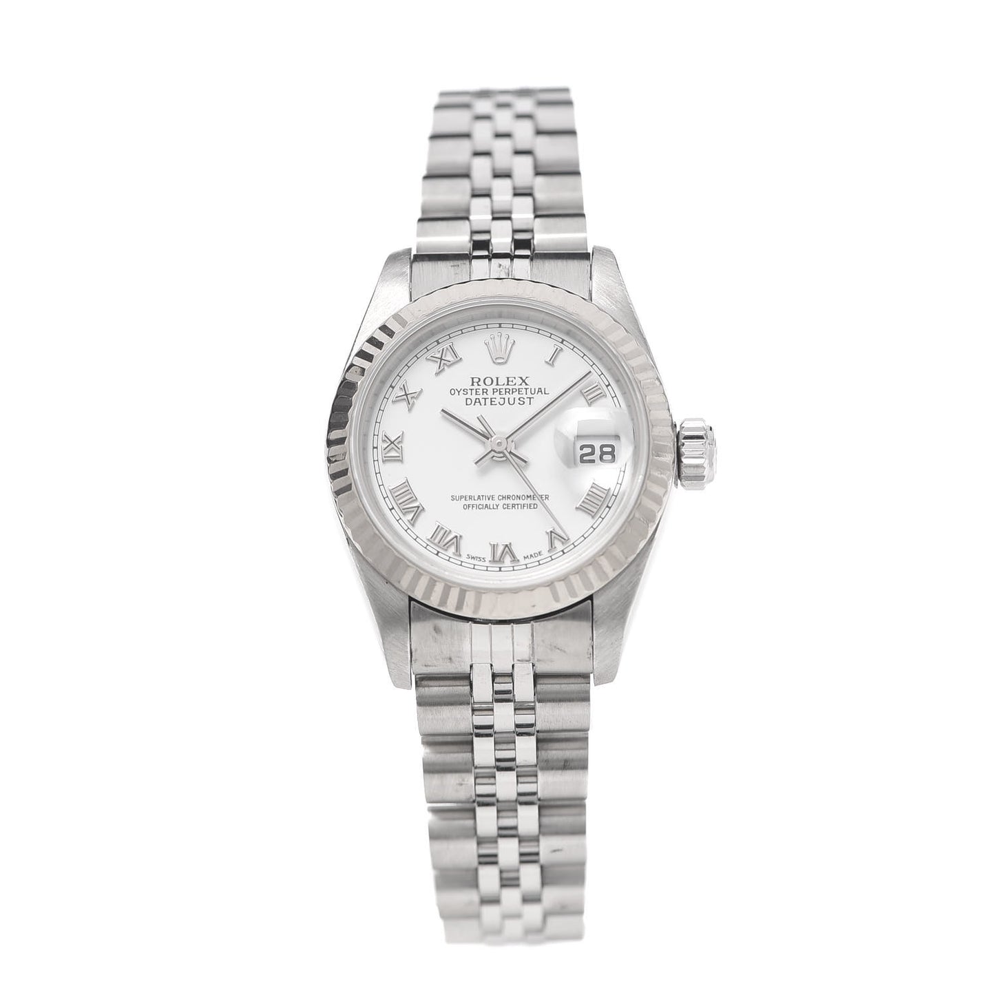 Stainless Steel 18K White Gold 26mm Oyster Perpetual Datejust Watch White Roman 79174