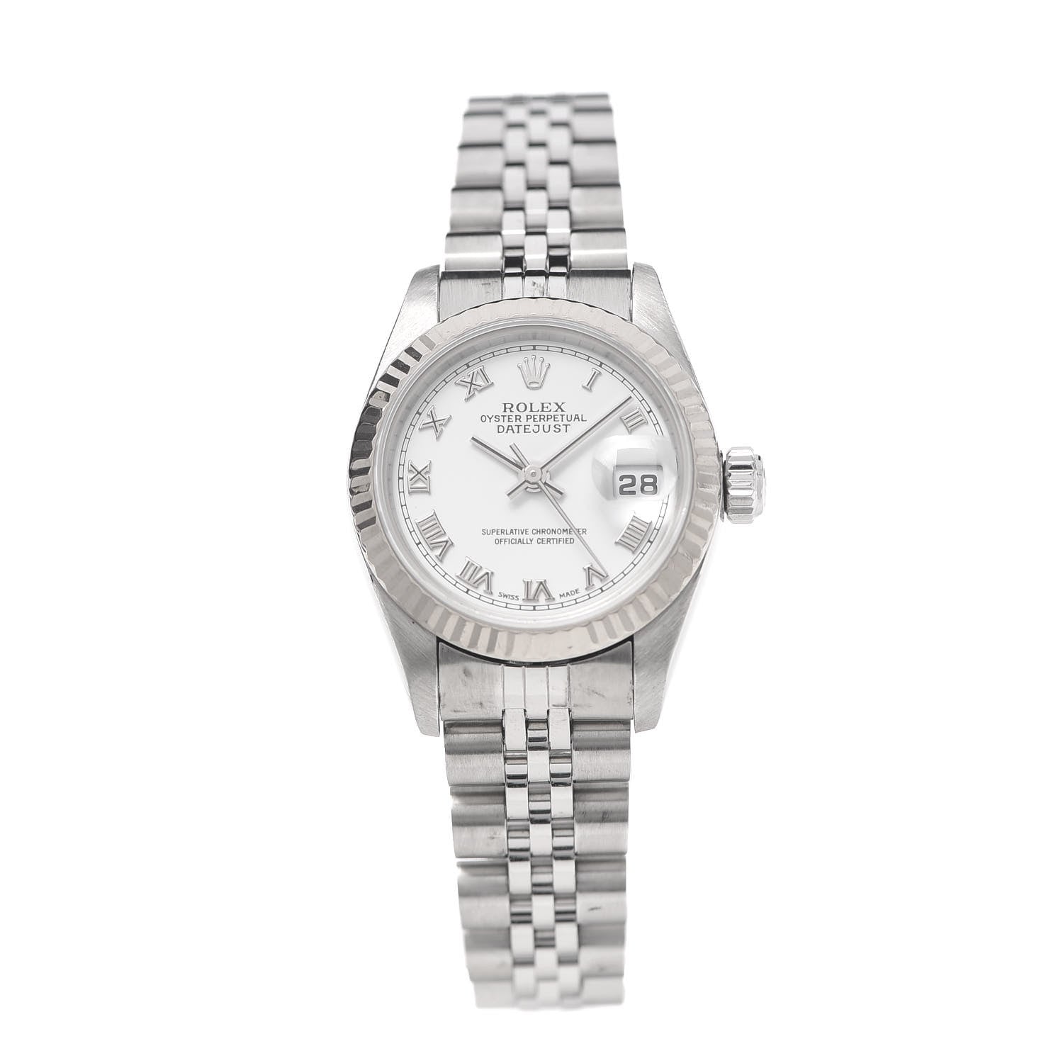 Rolex Stainless Steel 18K White Gold 26mm Oyster Perpetual Datejust Watch White Roman 79174 1 of 6
