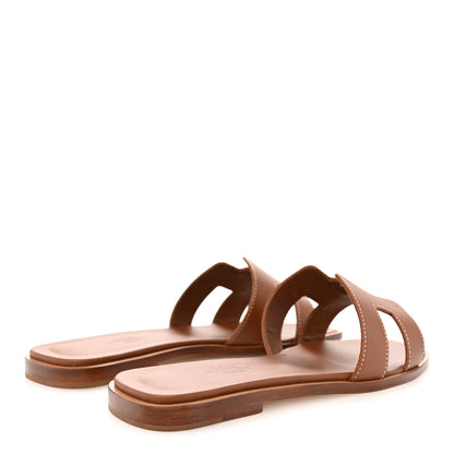 Hermes Box Calfskin Oran Sandals 37 Gold 5 of 9