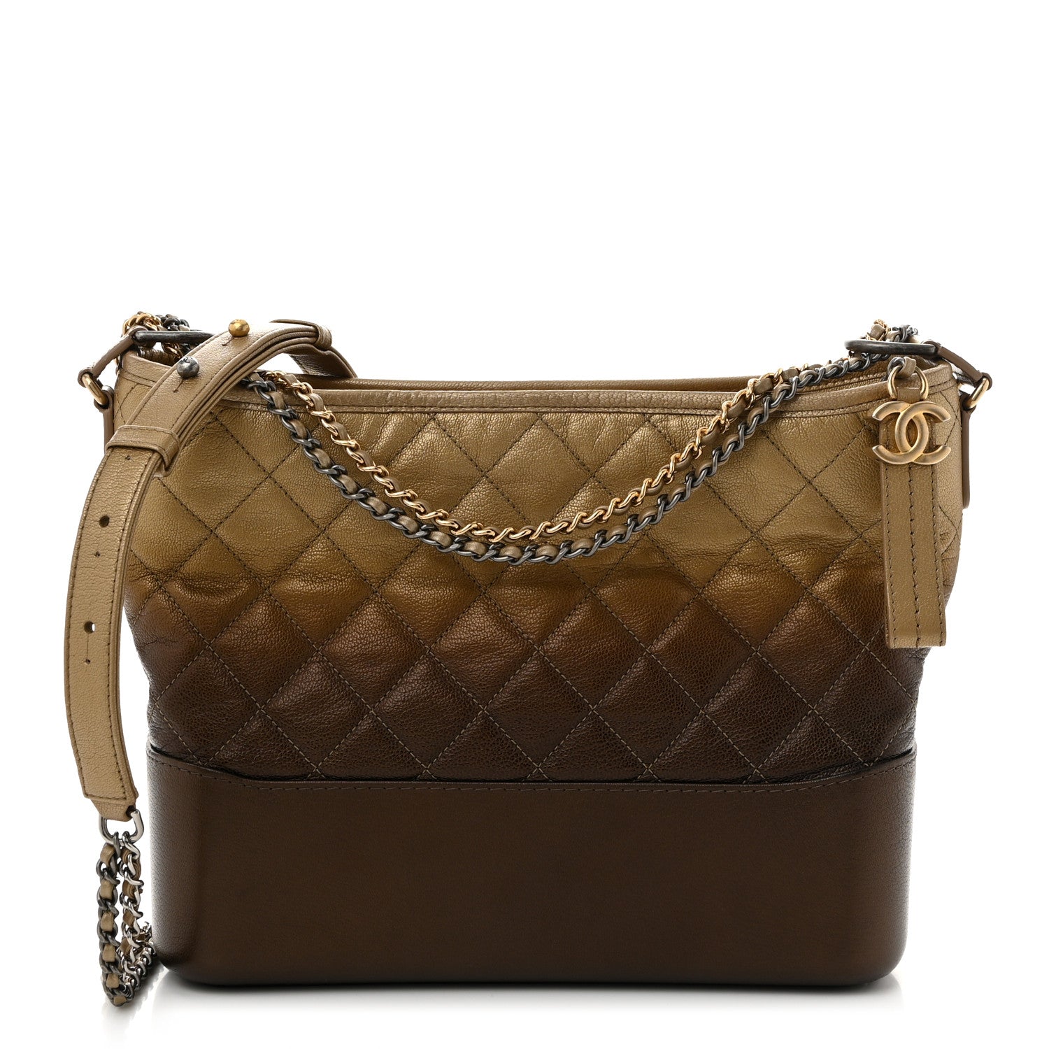 Chanel Metallic Goatskin Quilted Medium Gabrielle Hobo Dark Gold Bronze 1 of 10