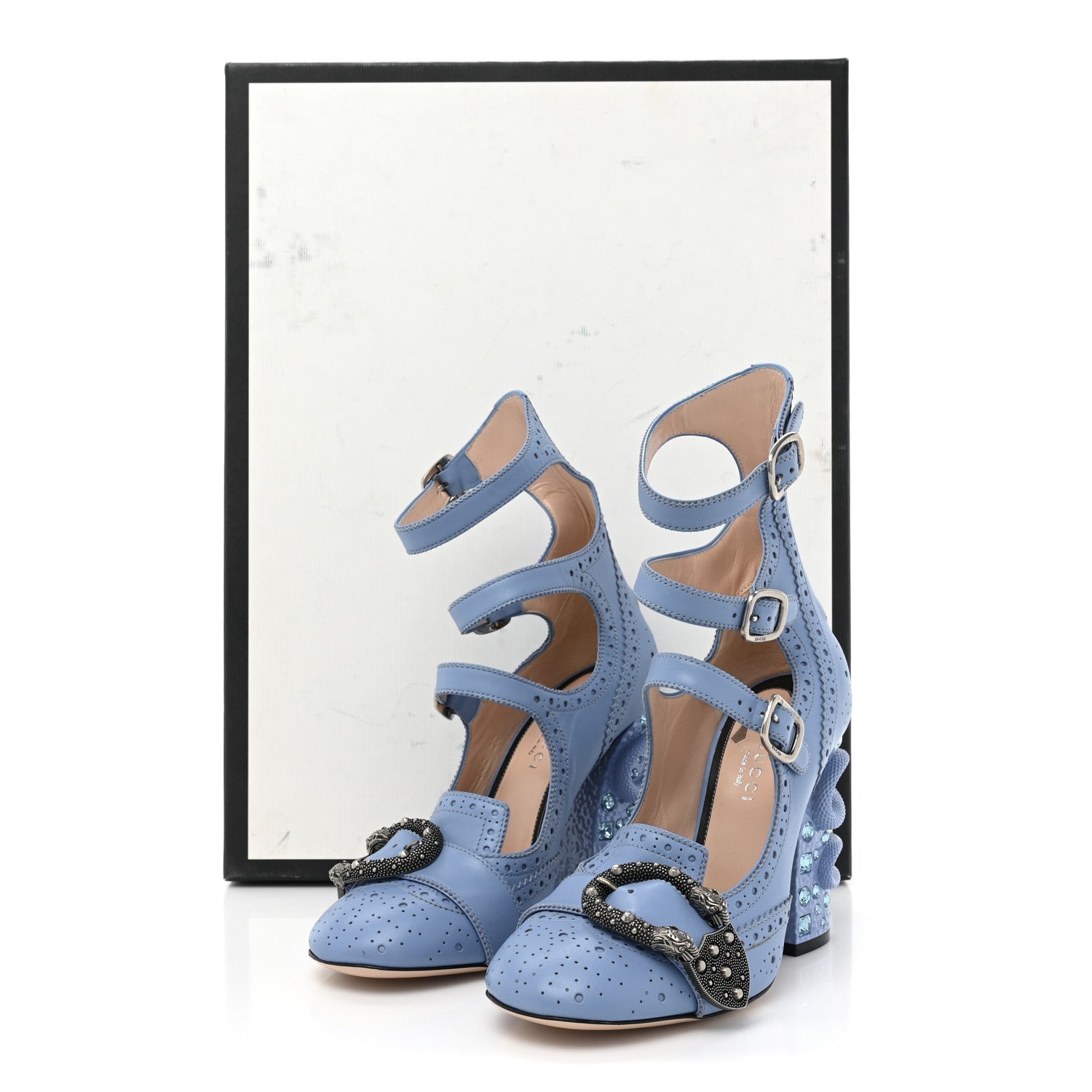 Gucci Calfskin Queercore Mid Calf Loafer Pumps 37 Sky Blue 13 of 13