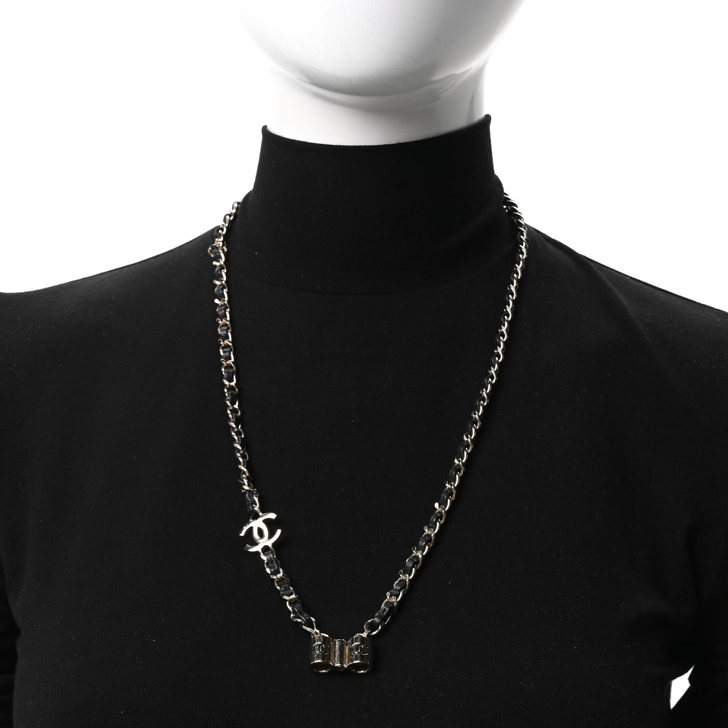 Metal Lambskin CC Airpods Necklace Gold Black