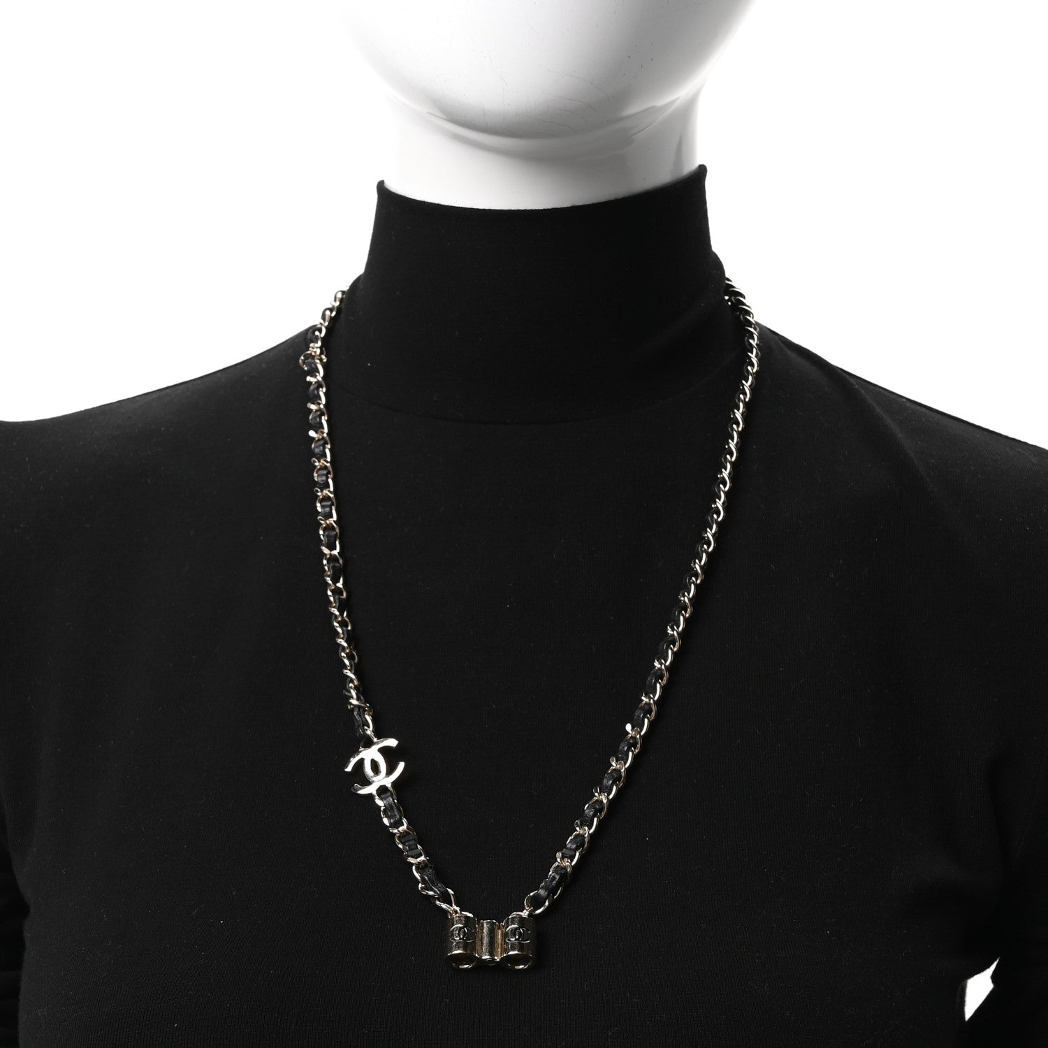 Chanel Metal Lambskin CC Airpods Necklace Gold Black 2 of 6