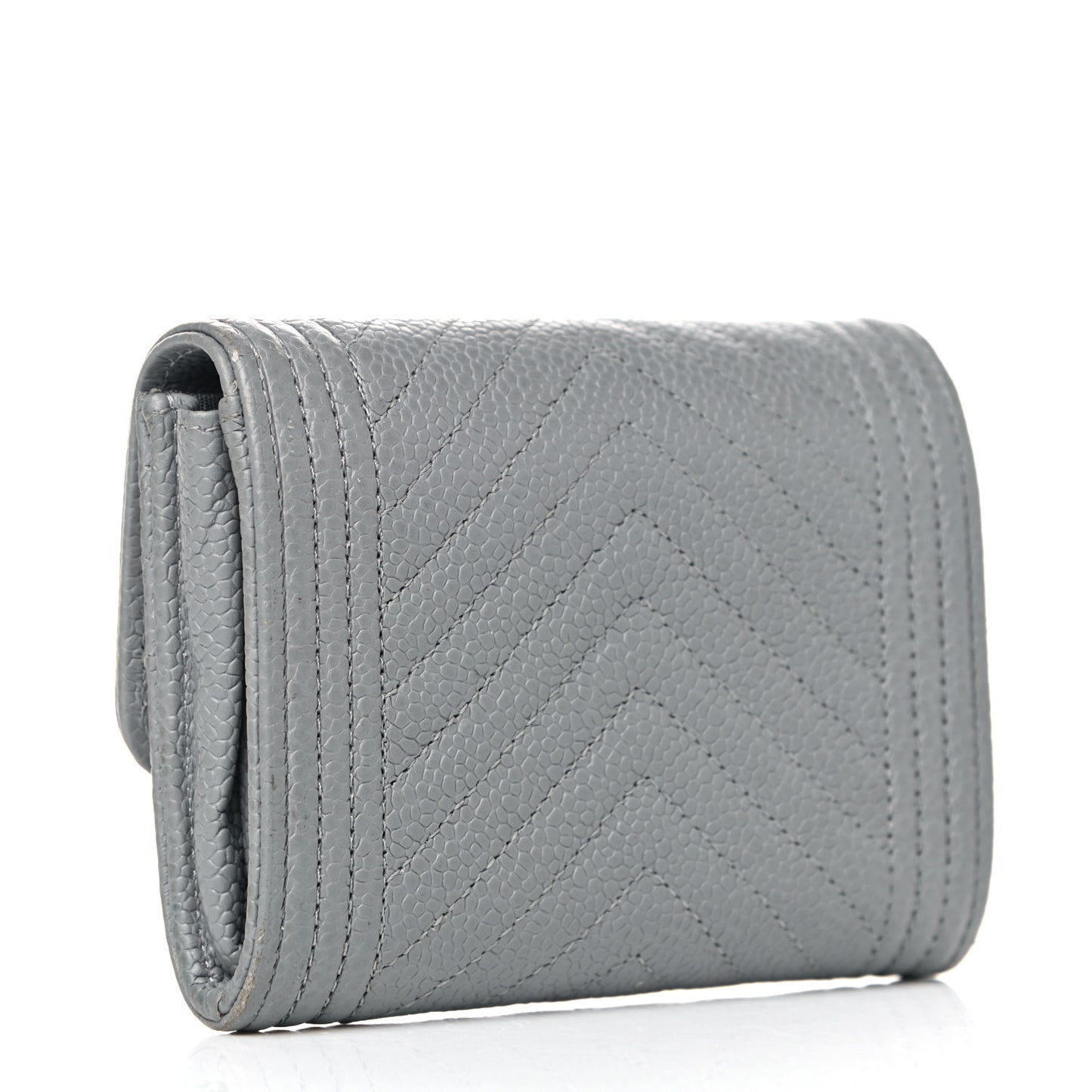 Caviar Chevron Quilted Boy Flap Card Holder Grey