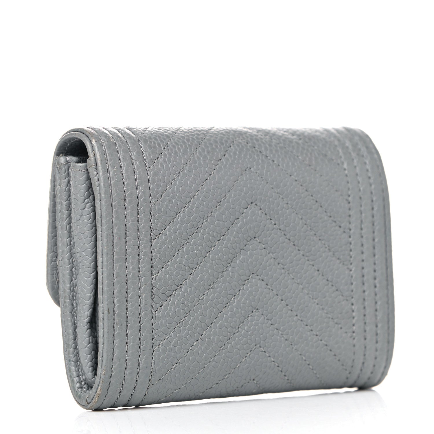 Chanel Caviar Chevron Quilted Boy Flap Card Holder Grey 3 of 10